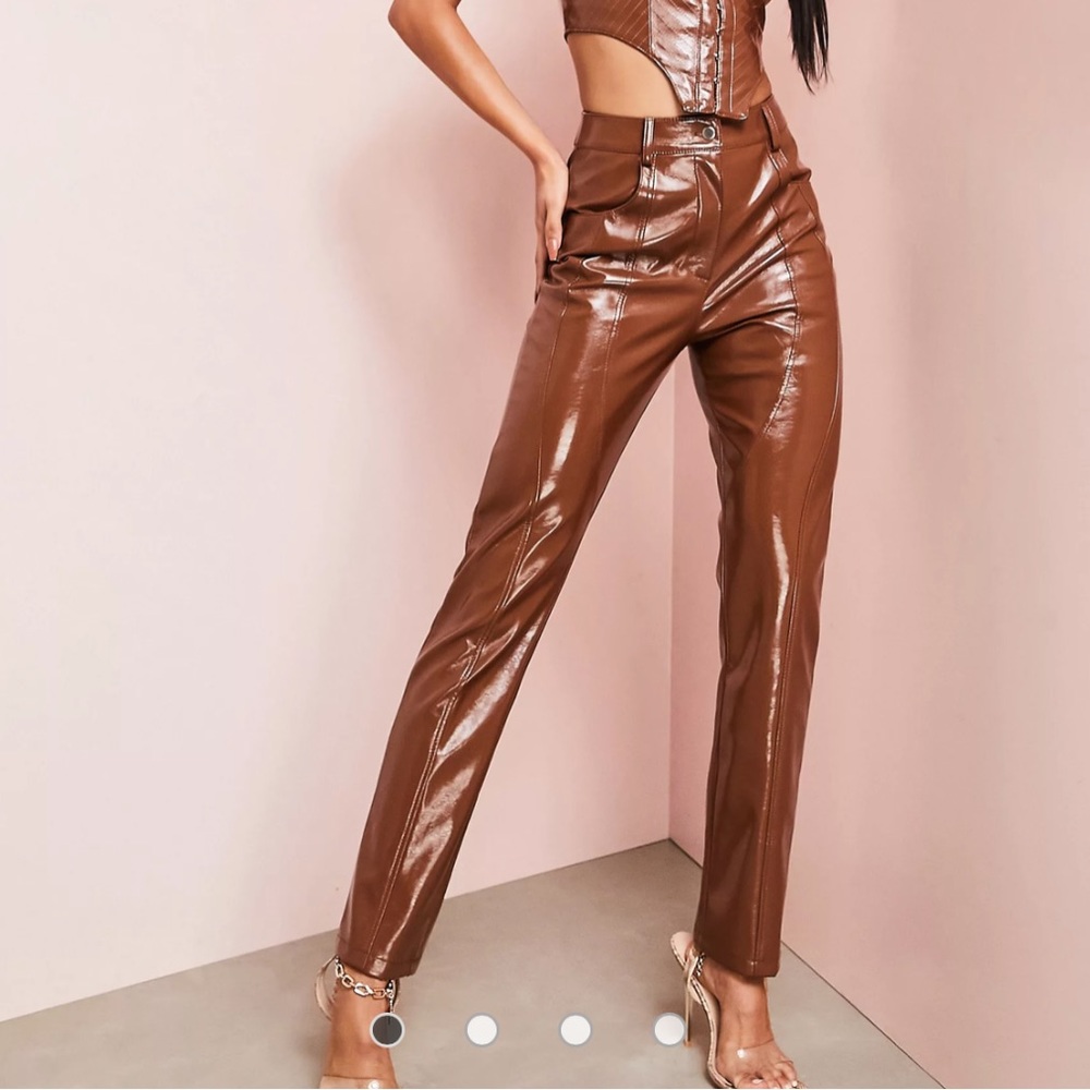 Brown vinyl high waisted pants